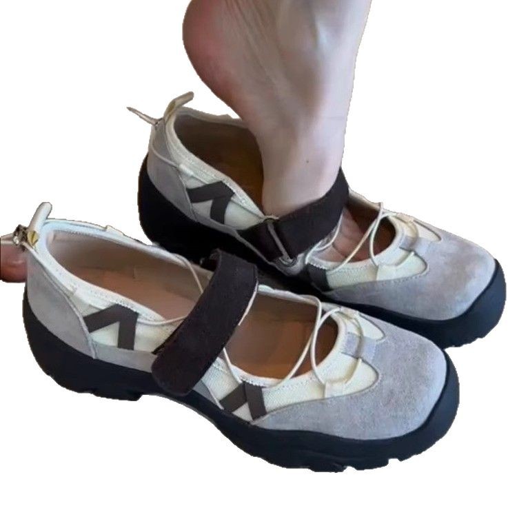 Womens Vintage Leather Thick-Soled Low-Top Velcro Mary Jane Shoes foto 3