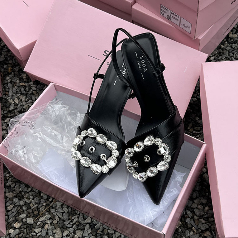 Fairy Mint Man Rhinestone Buckle Closed Toe Sandals Women's Stiletto Heel High Heel Shoes foto 2