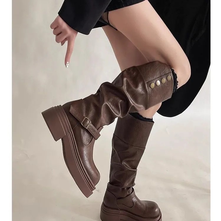 Womens Fashionable Chunky-Soled Versatile Over-the-Knee Booties foto 3