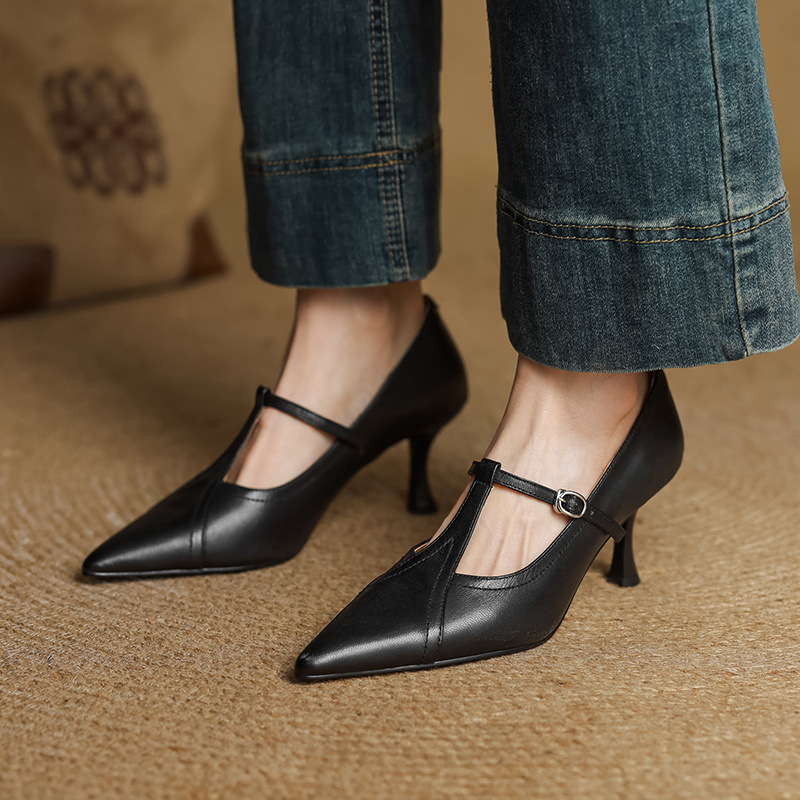 Korean Style T-buckle Strap Stiletto Heel Shoes For Four Seasons foto 2