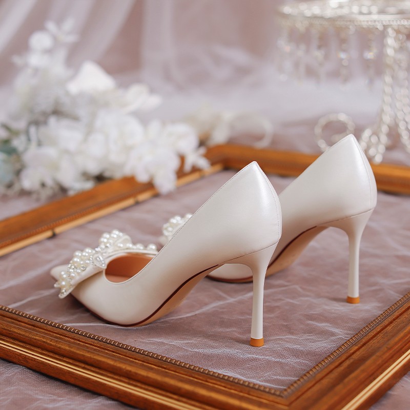 Women's Stiletto Heel Bride Wedding Dress Shoes White foto 3