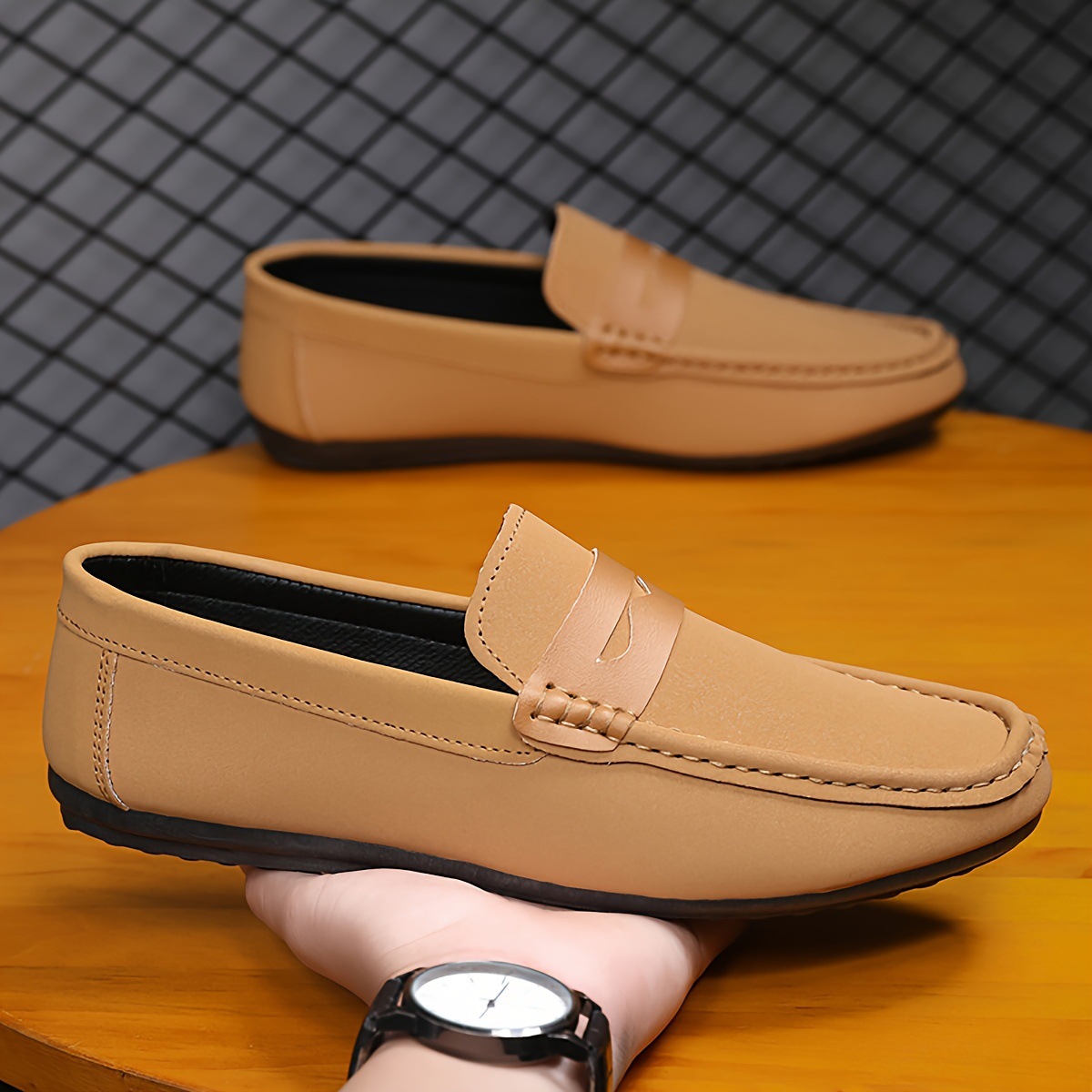 Mens Solid Color Penny Loafers Slip-On Shoes foto 3