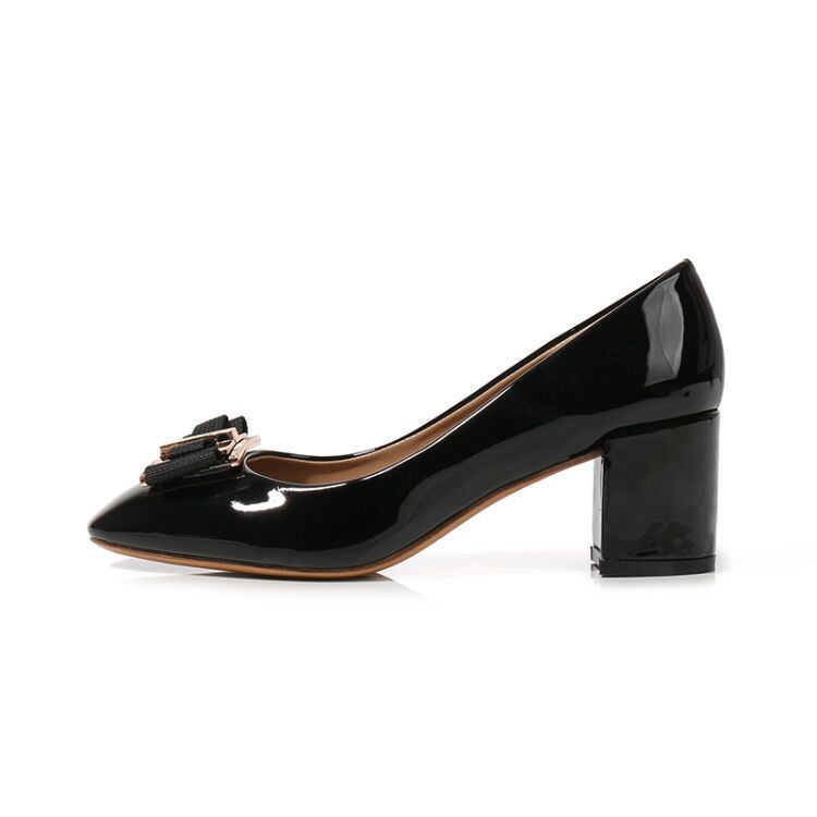 Mid Heel Round Head Chunky Heel High Heel Patent Leather Women's Shoes foto 5