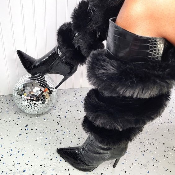 Foreign Trade Fashion Wool-Trim Pointed-toe Stiletto Boots foto 2