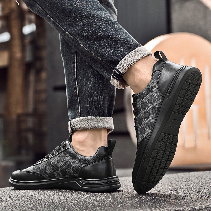 Fashion Low Top Plaid Cowhide Flat Casual Shoes foto 2