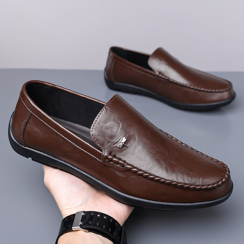 Mens Casual Breathable Leather Slip-on Shoes With A Soft Sole foto 5