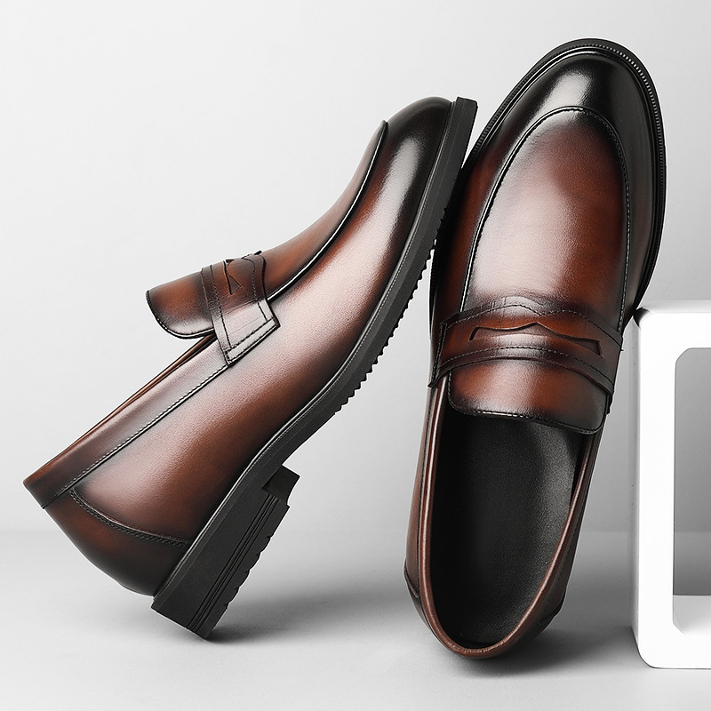 Cowhide Business Formal Wear Men's Slip-on Invisible Height Increasing Leather Shoes foto 2