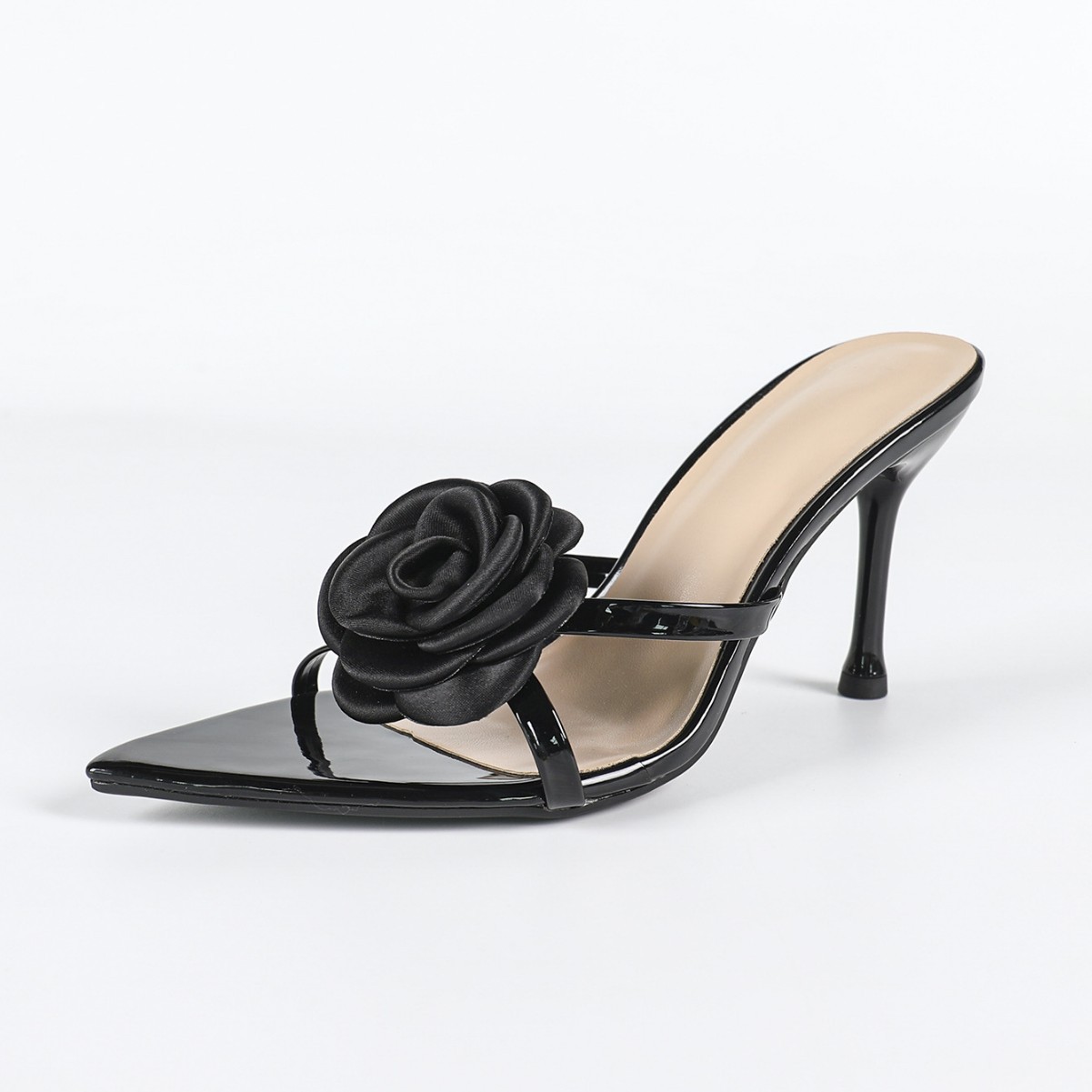 Women's Pointed Patent Leather Three-dimensional Flower Stiletto Heel Sandals foto 4