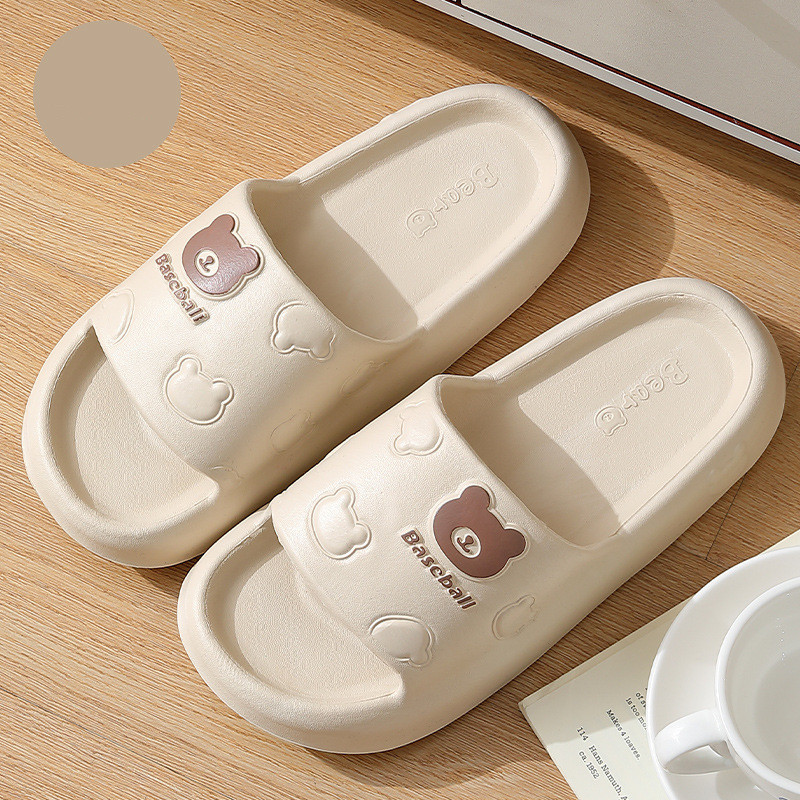 Cute Cartoon Bear Slippers For Women Summer Indoor Thick-soled Non-slip Floor Bathroom Home Slippers Men House Shoes foto 2