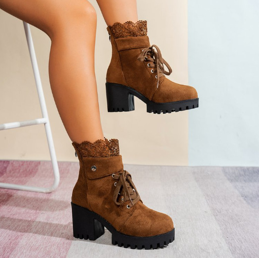 High Heel Chunky Heel Lace-up British Style Martin Boots foto 2