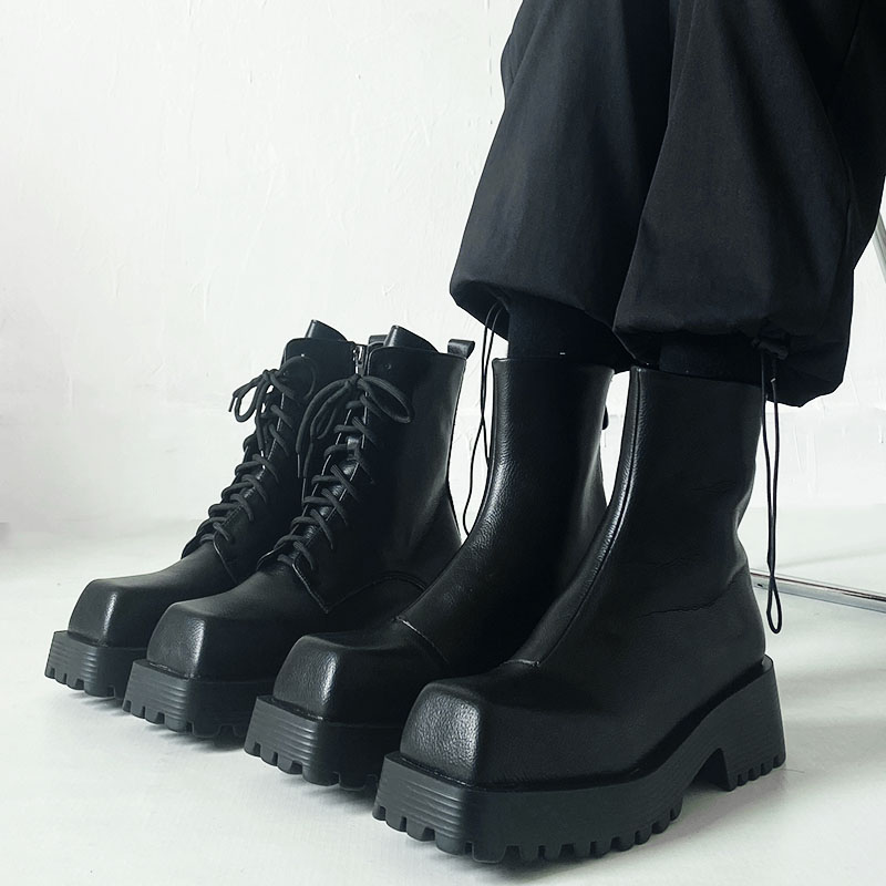 Square Martin Boots Men's Thick Soles European And American Lovers High Top Leather foto 5