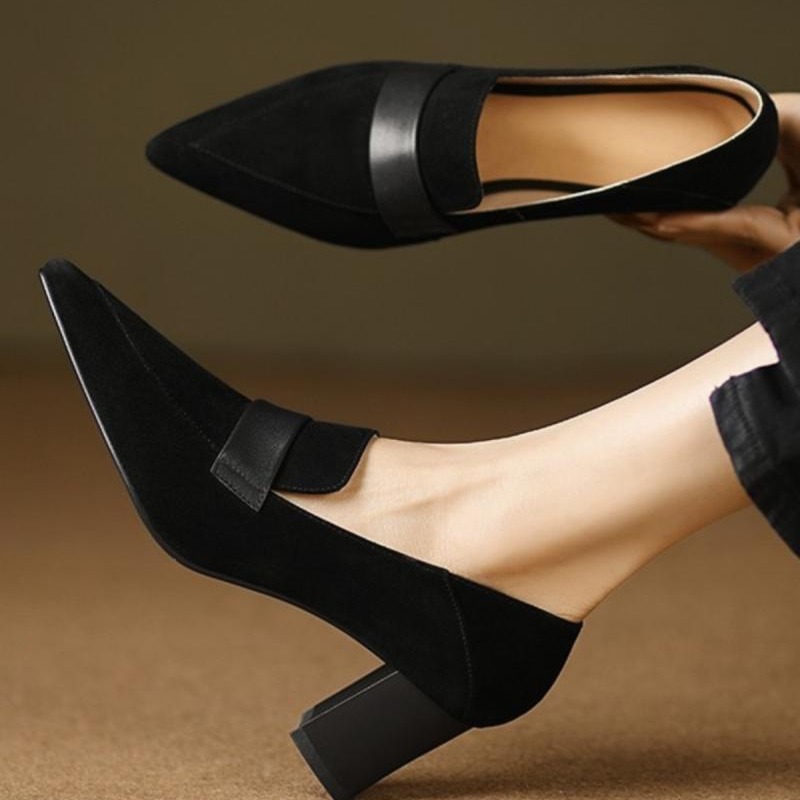 Womens Pointed-toe Loafers Chunky-heel High Heels Work Shoes foto 4