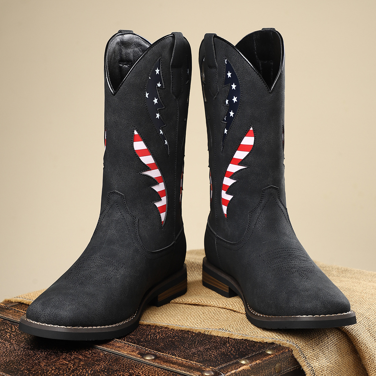 New European And American Thick-heel Leather Patchwork Men's Leather Boots foto 5