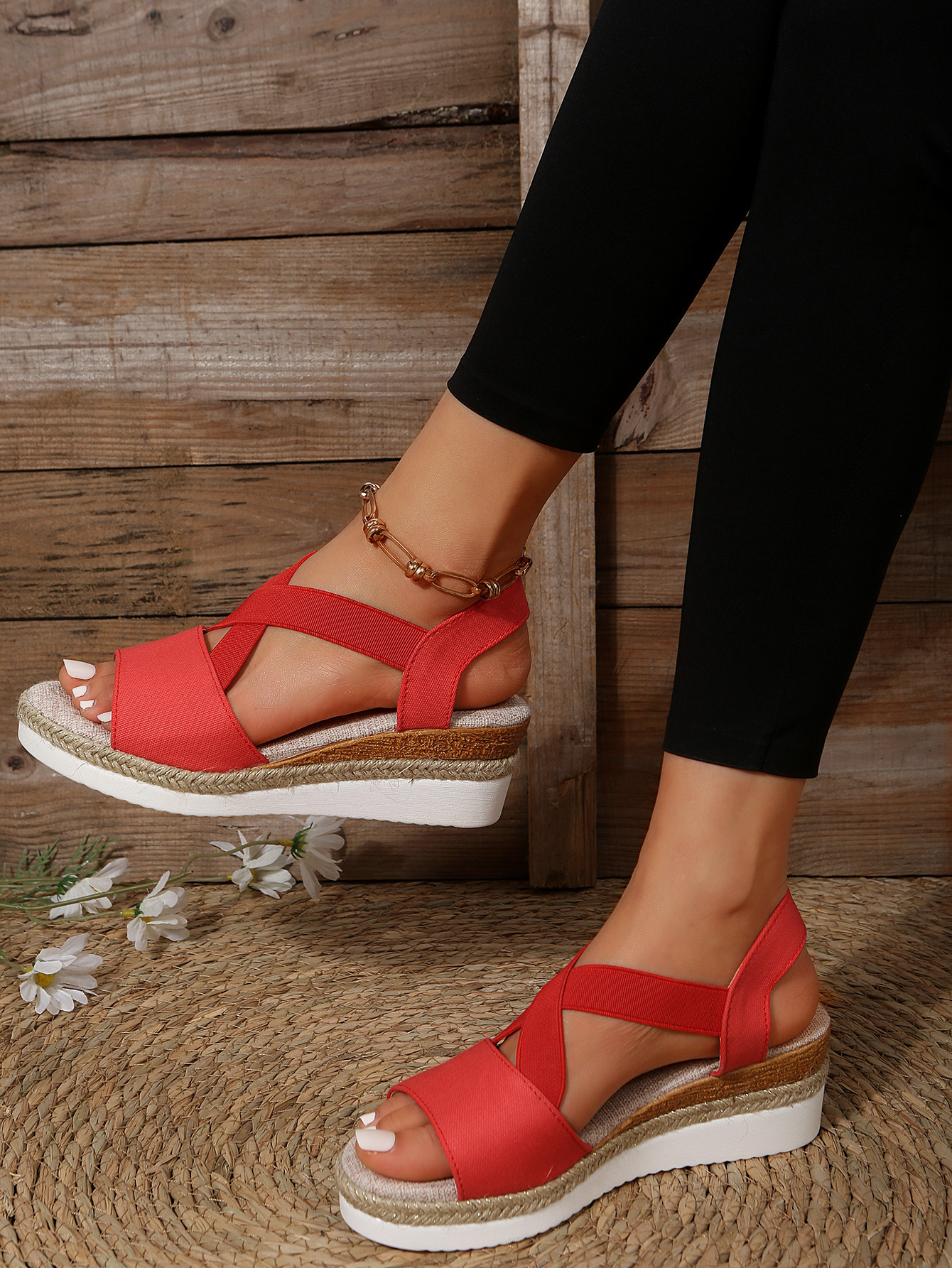 Plus Size Summer Hemp Rope Straw Woven Platform High Heel Open Toe Sandals foto 4
