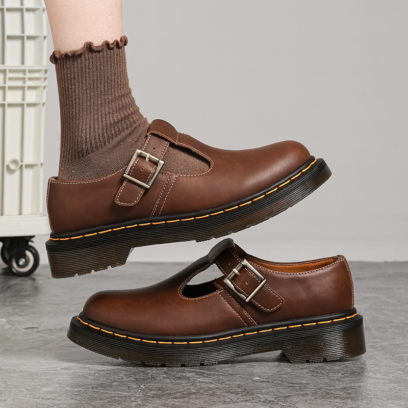 T-strap Mary Jane Shoes Genuine Leather Low-top foto 2