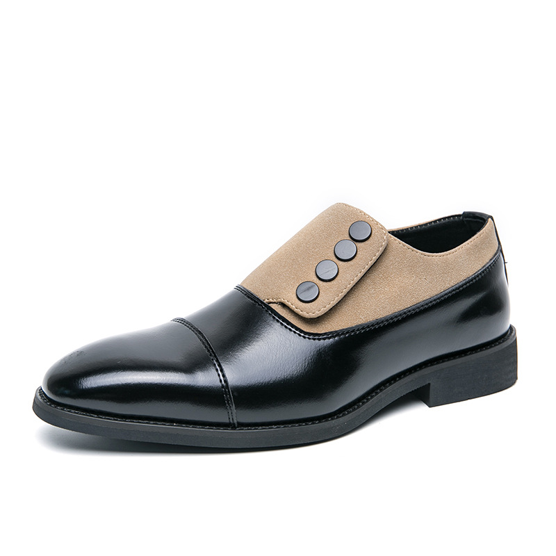 Low Top Pointed Round Toe Button Leather Shoes Men Slip-on foto 3