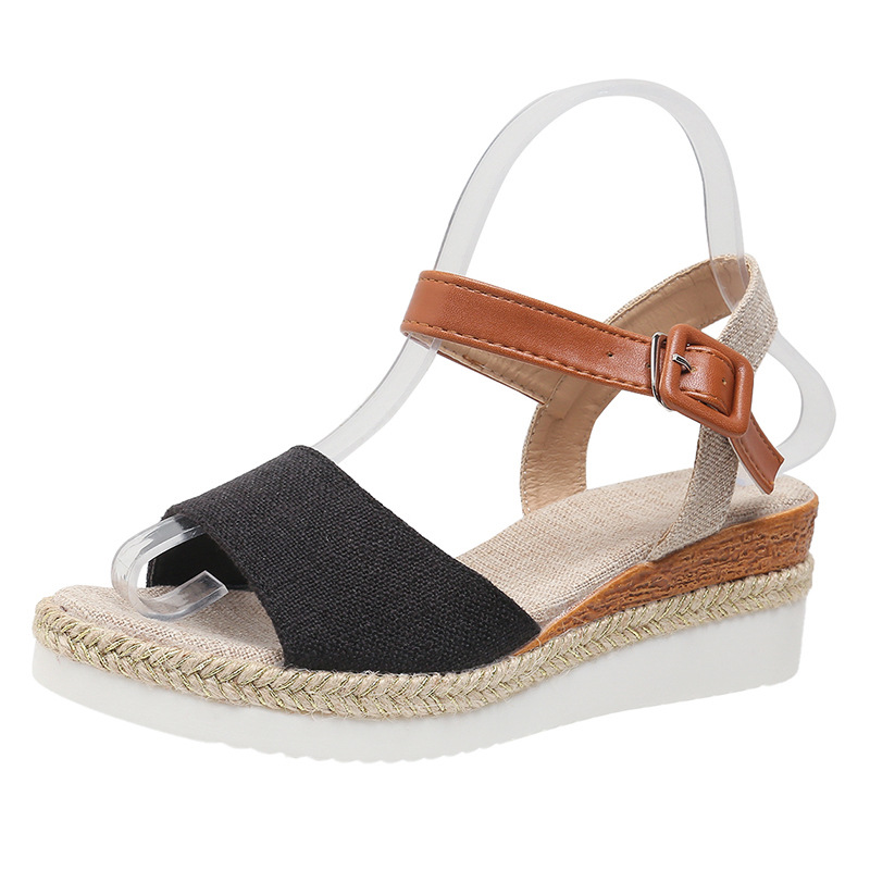 New Style Ankle-Strap Jute-Soled Lightweight Casual Fishmouth Wedge Sandals For Women foto 5