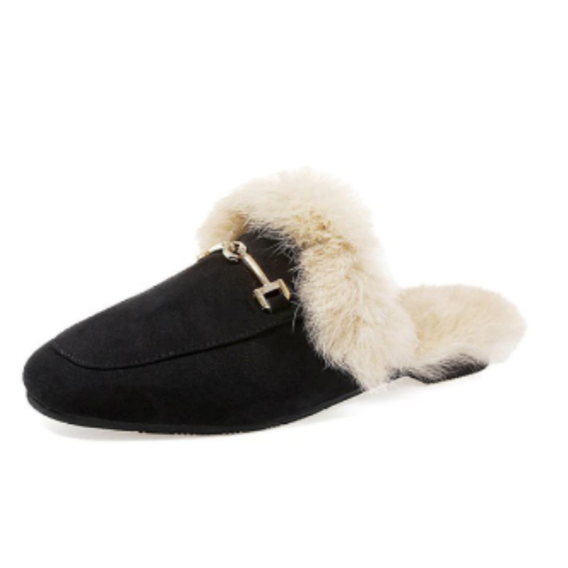 Rabbit Fur Suede Semi Leather Ball Flat Bottom Velvet Slippers foto 5