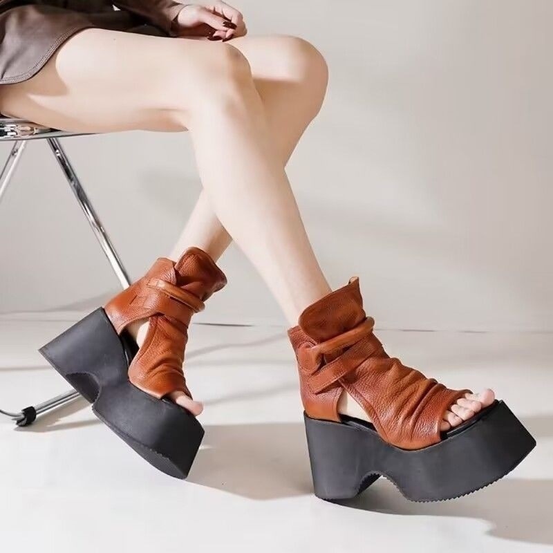 Womens Retro Platform Round-Toe Versatile High-Top Sandals foto 2