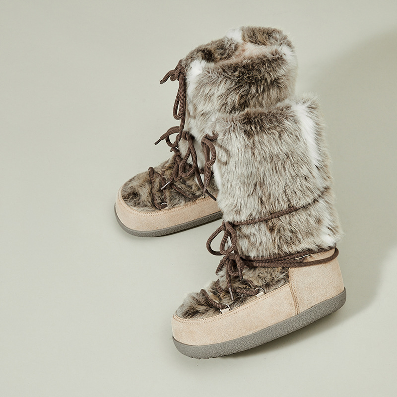 Womens Casual Thin-Strapped Insulated Flat-Heeled Mid-Calf Snow Boots foto 4