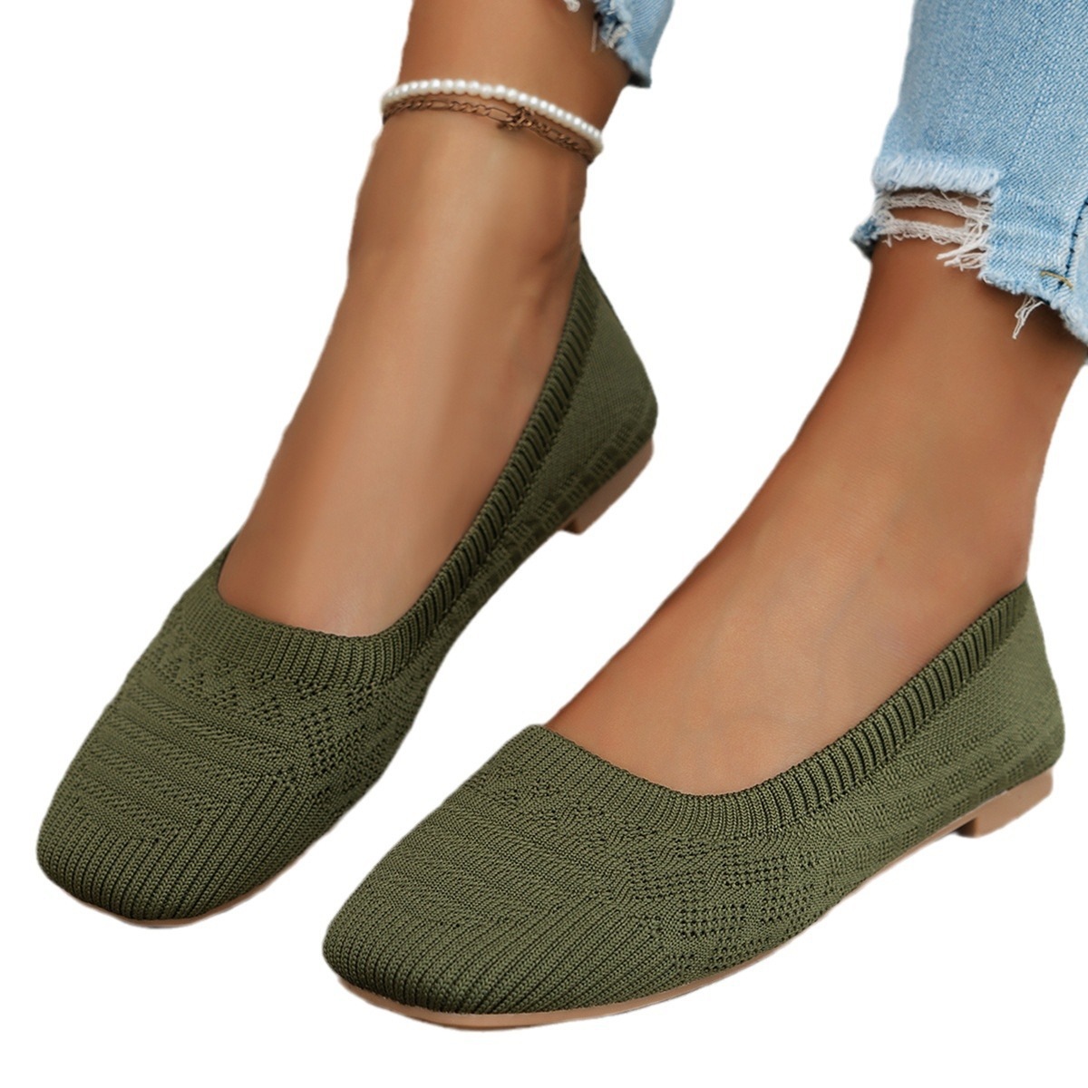 Women's Knitted Plus Size Flying Woven Breathable One Pedal Shoes foto 2