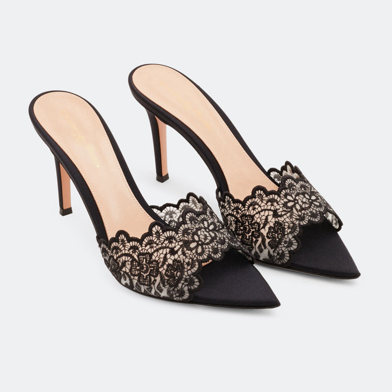 Pointed-toe Stiletto Heel Lace Slippers foto 4