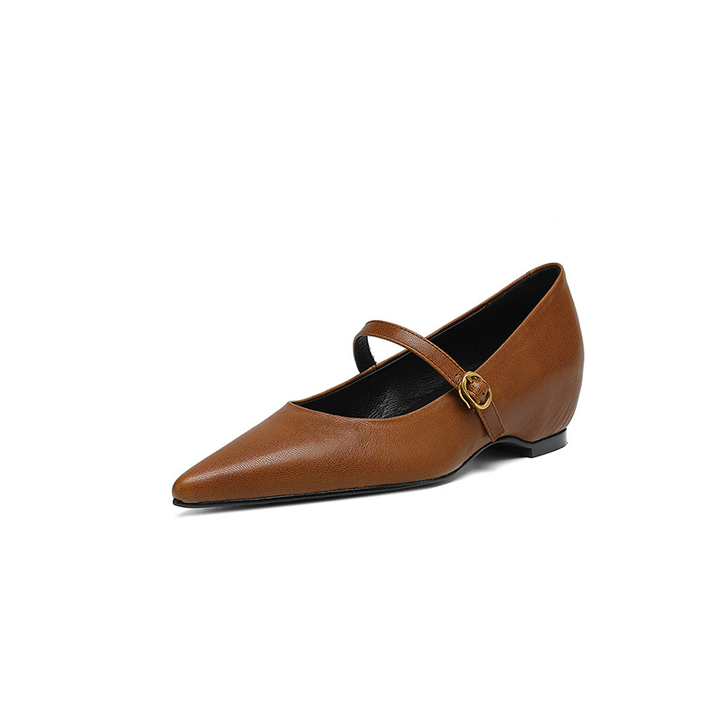 French Retro Sheepskin Pointed Toe Pumps Women's Shallow Mouth foto 3