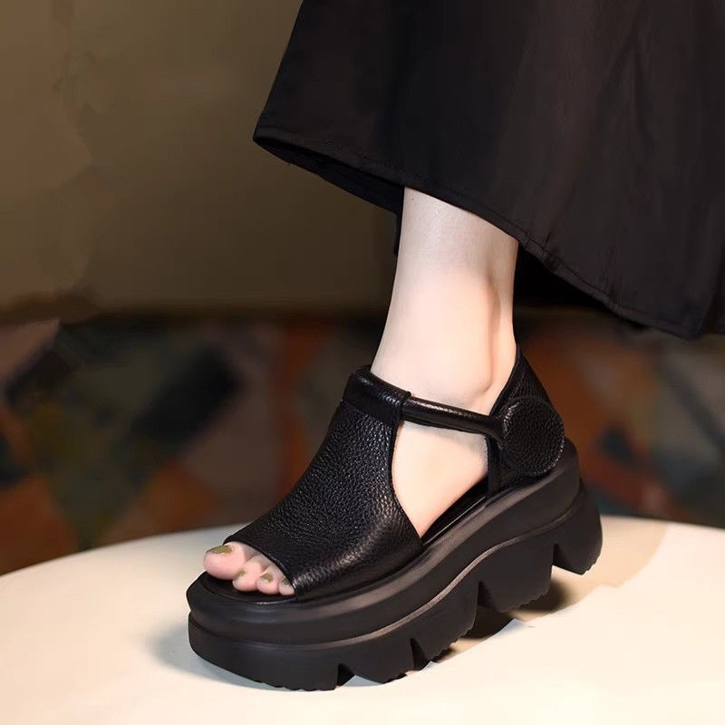 Summer Retro Style Handmade Soft-Soled Minimalist Fish-mouth Womens Sandals