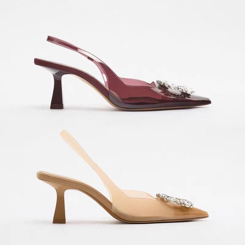 Summer New Women's Shoes Beige Decorative Inlaid High Heels foto 4