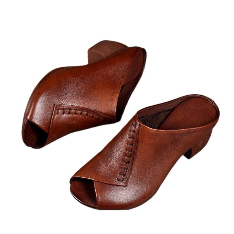 Square Heel Peep-toe Slippers Women's Outer Height Increasing Sandals Pumps foto 4
