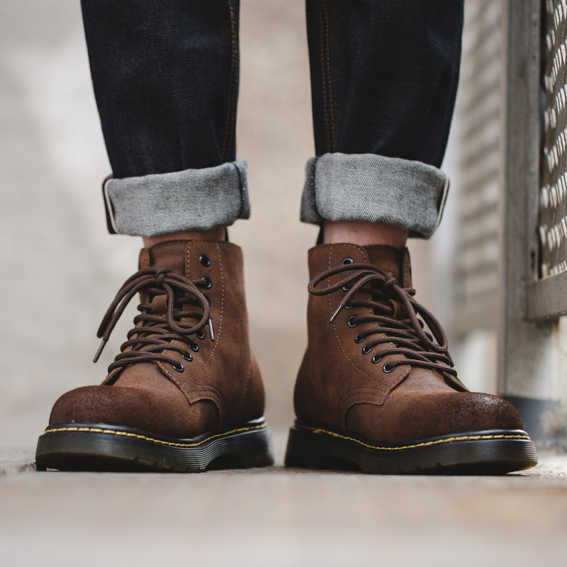 High Top British Style Martin Boots Trendy Men's Shoes Leather Ankle Boots foto 5