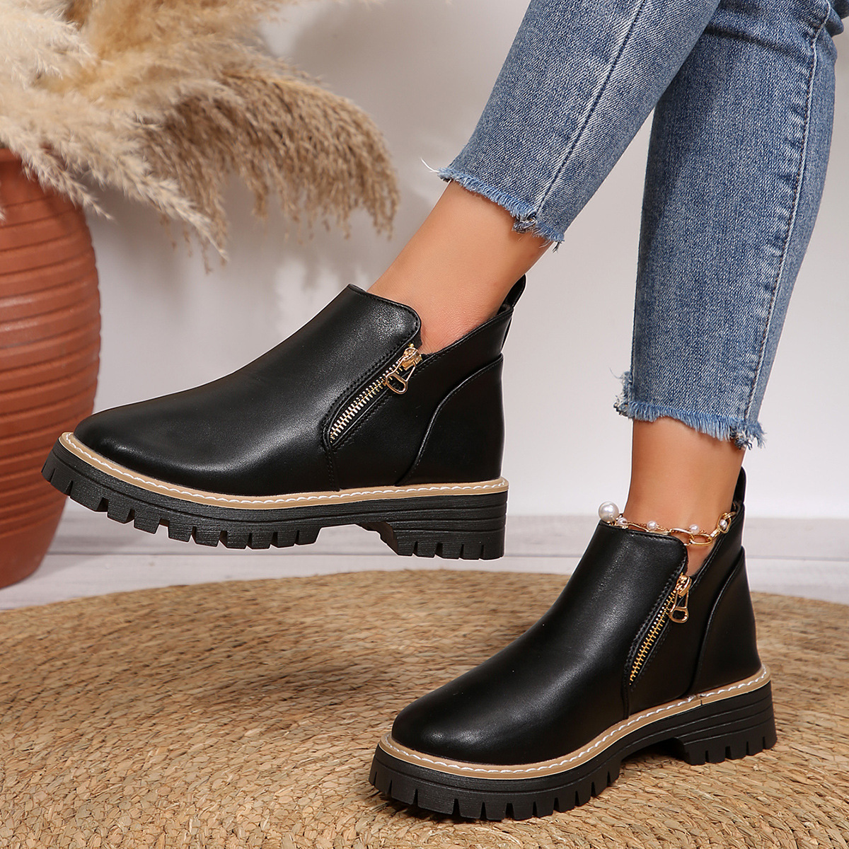 Autumn And Winter Round Toe High Heel Boots Women's Shoes foto 5