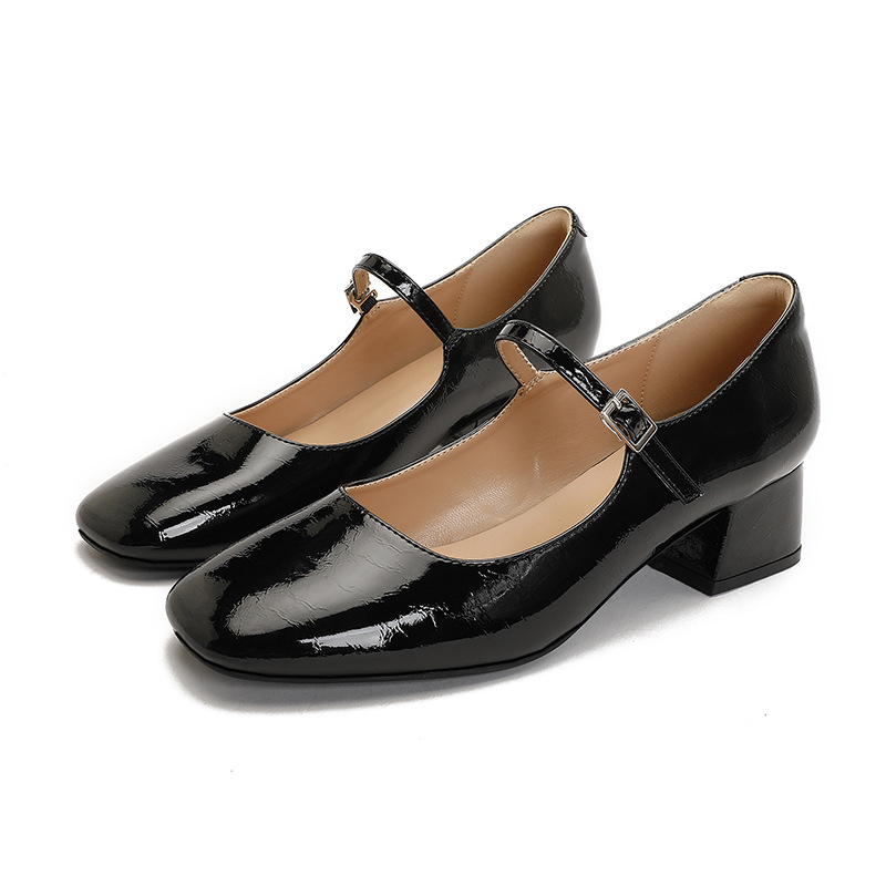 Square Toe Patent Leather Buckle With Pearl Mary Jane Shoes Women foto 4