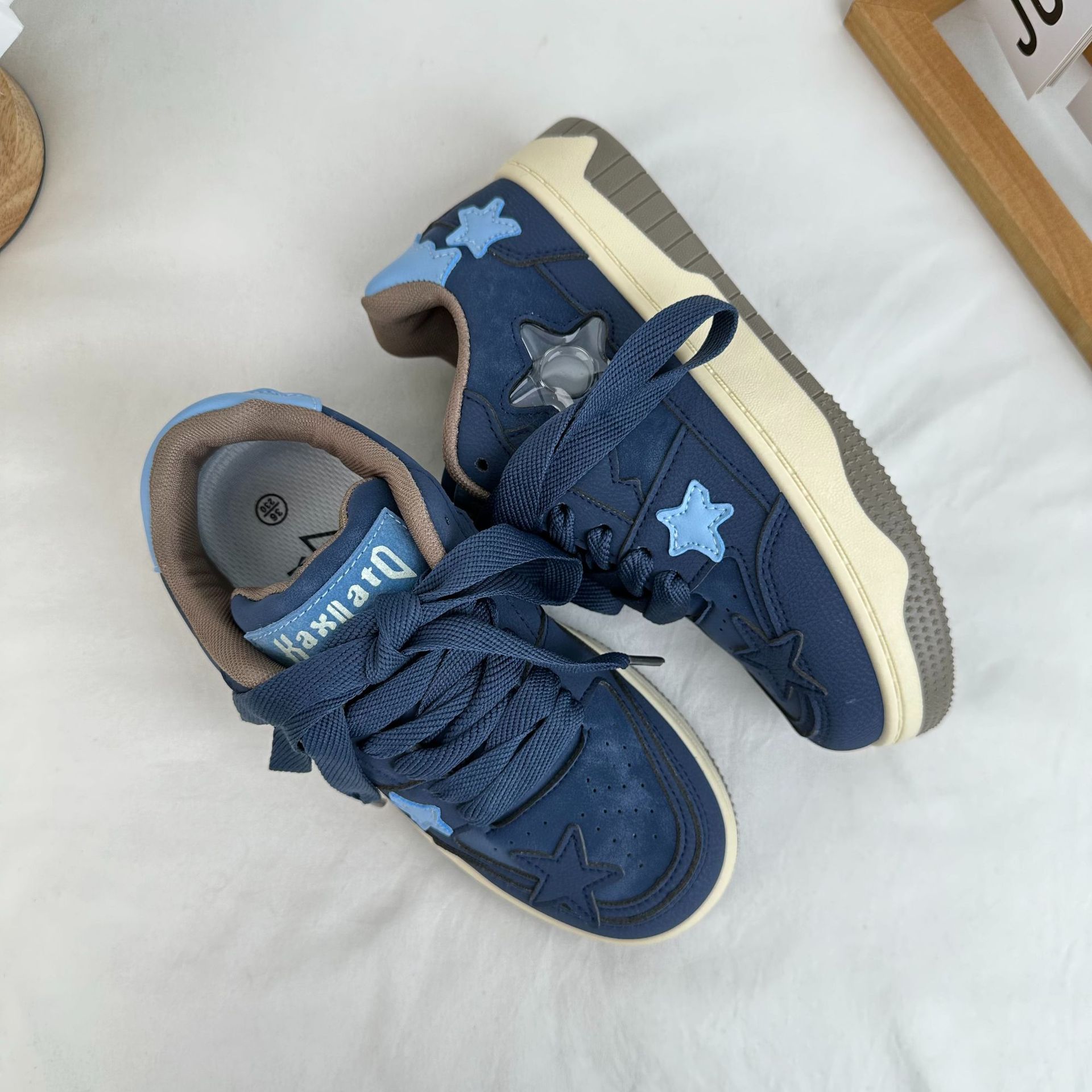 Womens Microfiber Canvas Thick-Soled Casual Sneakers foto 2