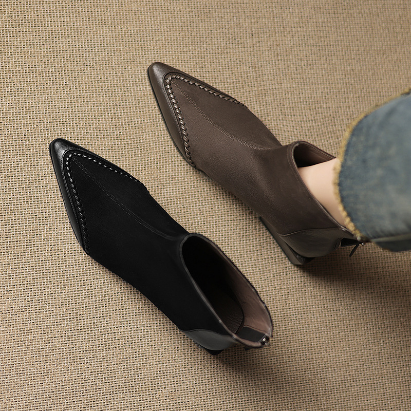 Pointed-toe Square-heeled Ankle Boots For Women foto 4