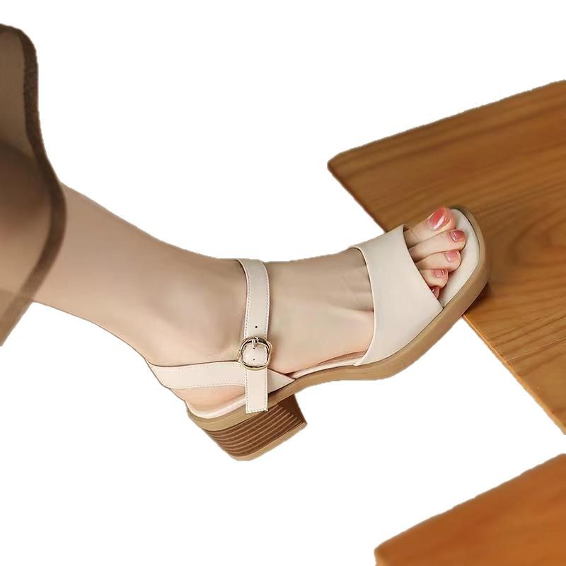 Real Soft Leather French Sandals Female Square Toe foto 4