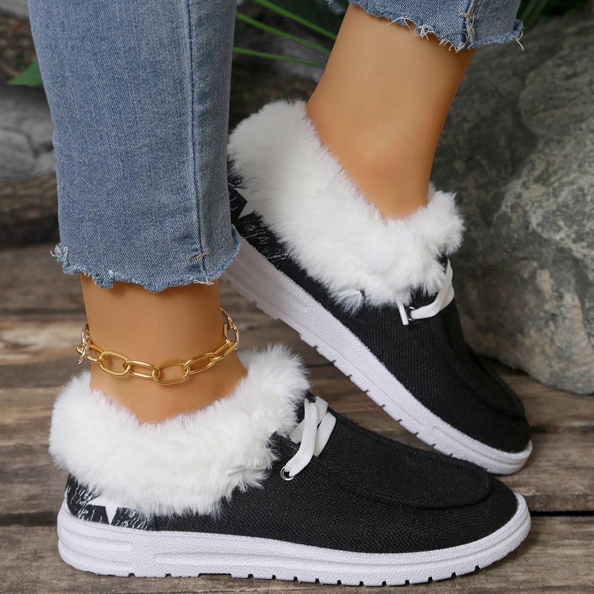 Women's Pumps Plus Size Flat Heel Furry Retro Casual Mom Shoes foto 2