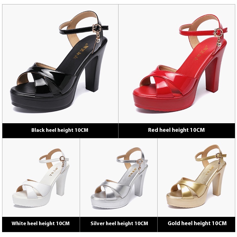 Women's Chunky Heel Summer New Patent Leather Plus Size Platform Women's Shoes foto 2