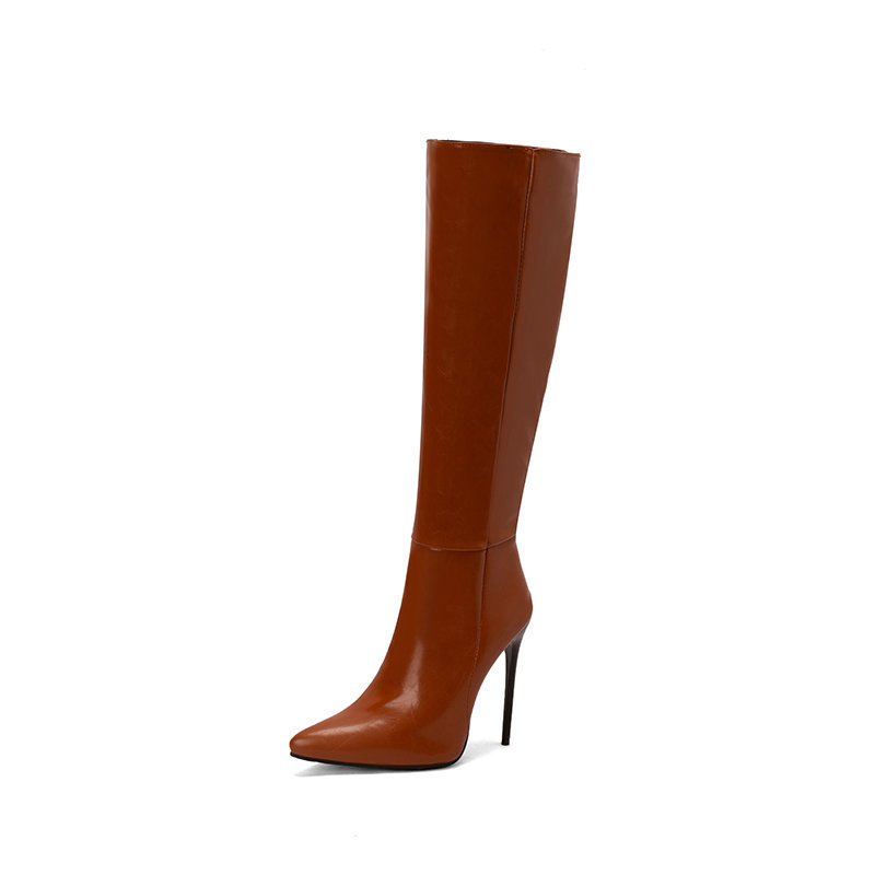 Autumn And Winter New Women Pointed Toe Stiletto Heel Side Zipper Below The Knee Boots foto 3