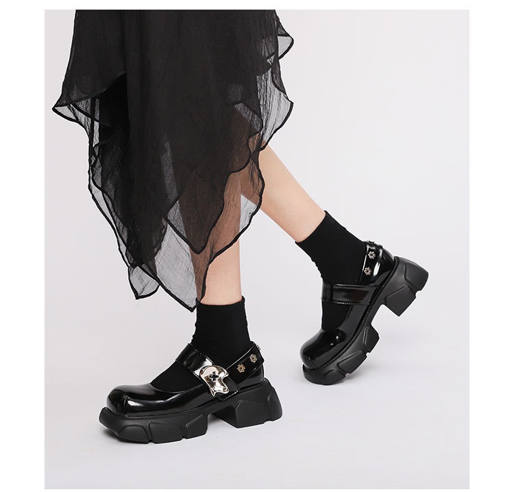 Women's Sponge Cake Thick Soled Big Toe Small Leather Shoes foto 3