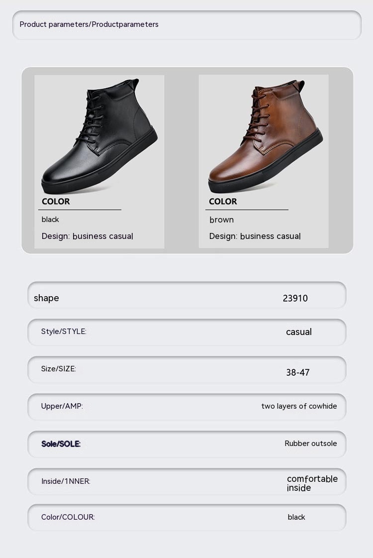 Plus Size High-top Board Shoe Men's Cowhide Casual Flat Martens Boots foto 2