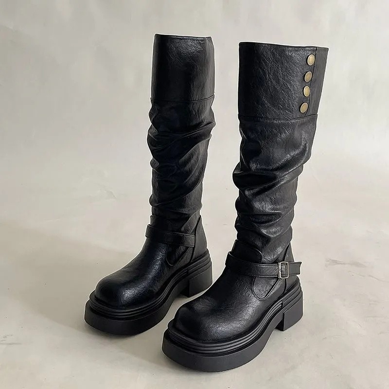 Womens Fashionable Chunky-Soled Versatile Over-the-Knee Booties foto 4