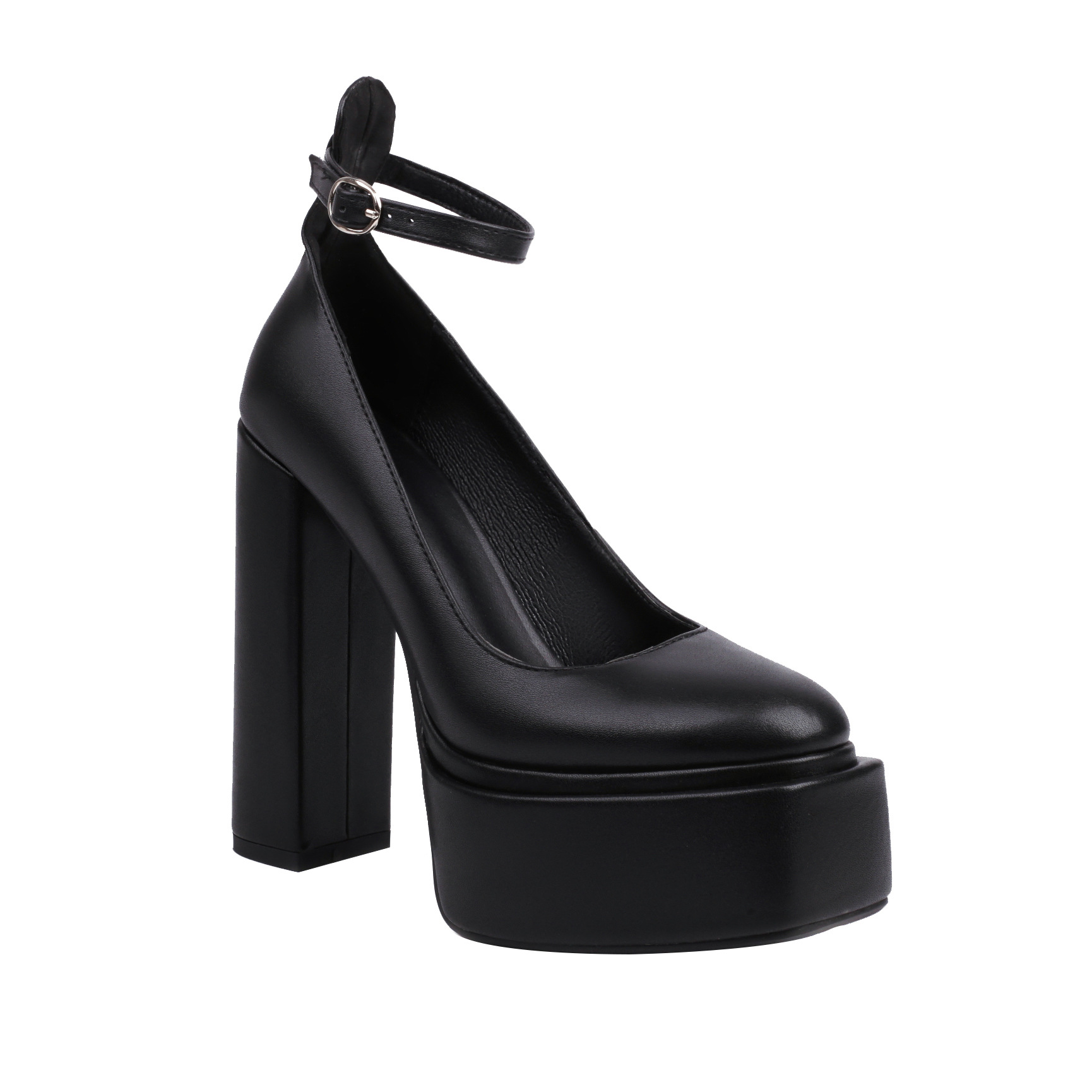Spring Womens Pointed-Toe Chunky-Heel Buckle High Heels foto 4