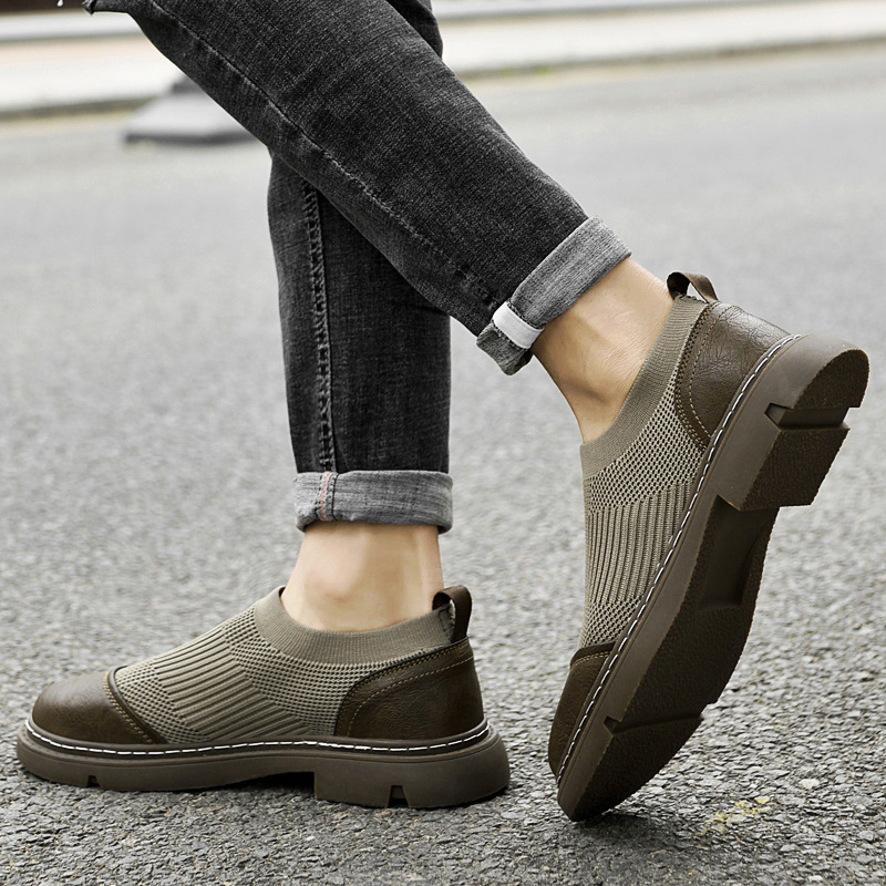 Rubber Cowhide Wear-resistant Round Toe Low-top Black Loafers foto 5