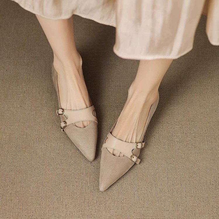 French-style Vintage Pointed-toe Low-cut Womens Flats foto 4