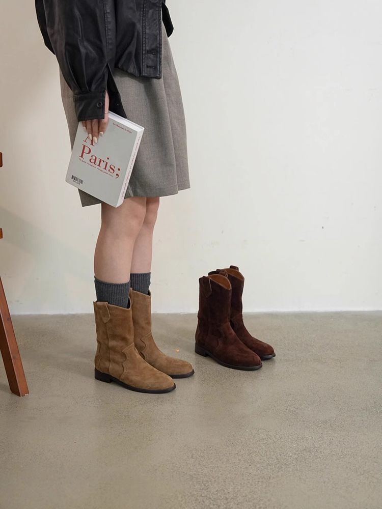 Womens Retro Three-Color Slip-On Ankle Boots foto 5