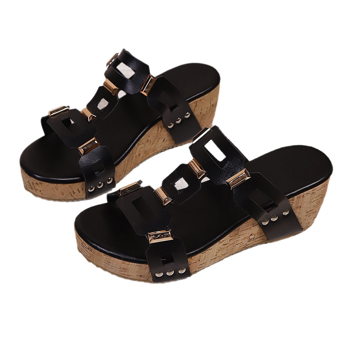 New Style Square-toe Thick-soled Fashionable Slide Sandals With A Square Buckle foto 2