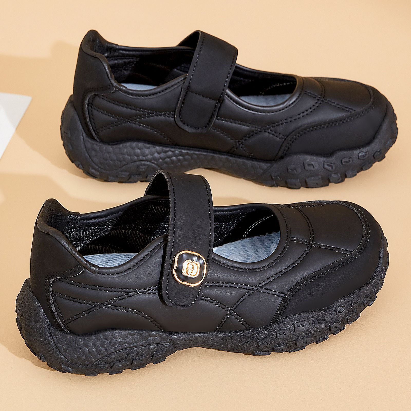 Womens Tire-soled Clunky Sneakers Low-cut Velcro Shoes