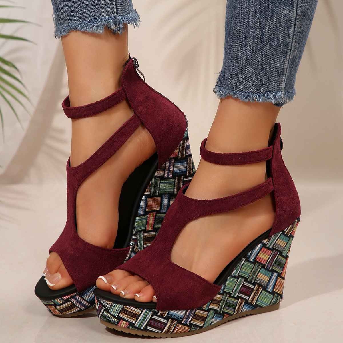 Women's Thick-soled Slope Ankle-strap Buckle Hemp-soled Sandals foto 2