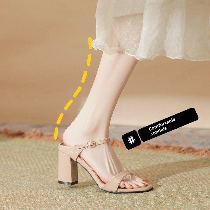 European And American Slippers Thick Heel Solid Color Fish Mouth Slingback Sandals foto 2